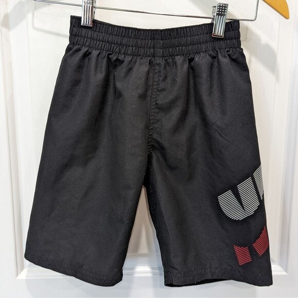 Nike Black Red White Swoosh Swim Board Shorts Swimsuit beach Size Small 8 - Picture 2 of 5